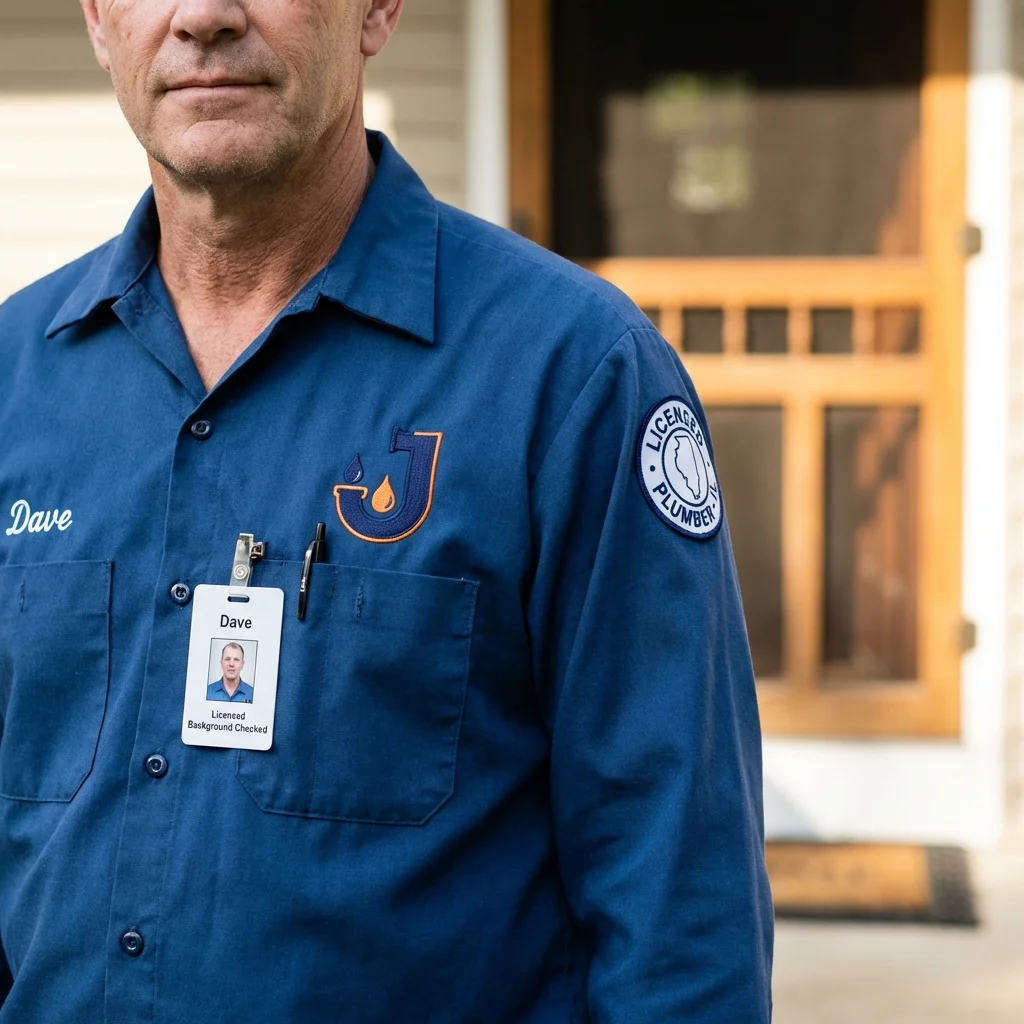 Licensed plumber showing ID badge in Pine Grove Mills, PA