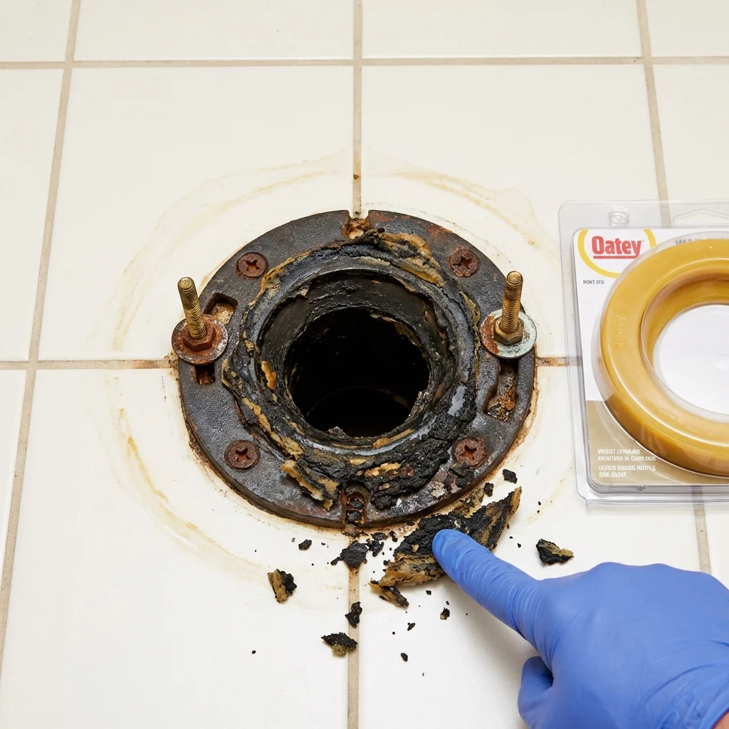 Failed wax ring showing water seepage at the base of a toilet in a Pine Grove Mills, PA home