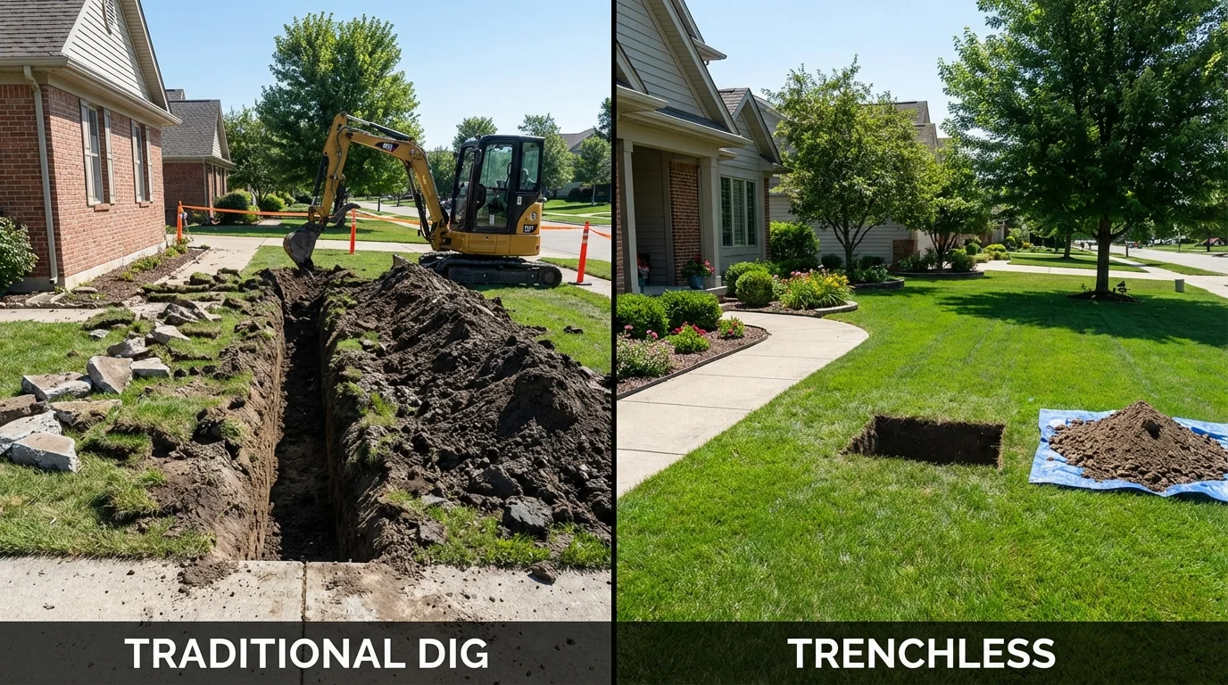 Trenchless sewer repair with minimal yard damage versus traditional excavation in Pine Grove Mills, PA